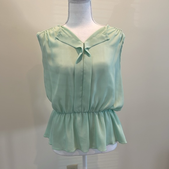 Alya Pale Green Sleeveless Top With Elastic Waist & Pleats. Large - Picture 1 of 6